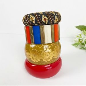 Boho Chic Multi Color Gold Bangle Bracelet Set (4)